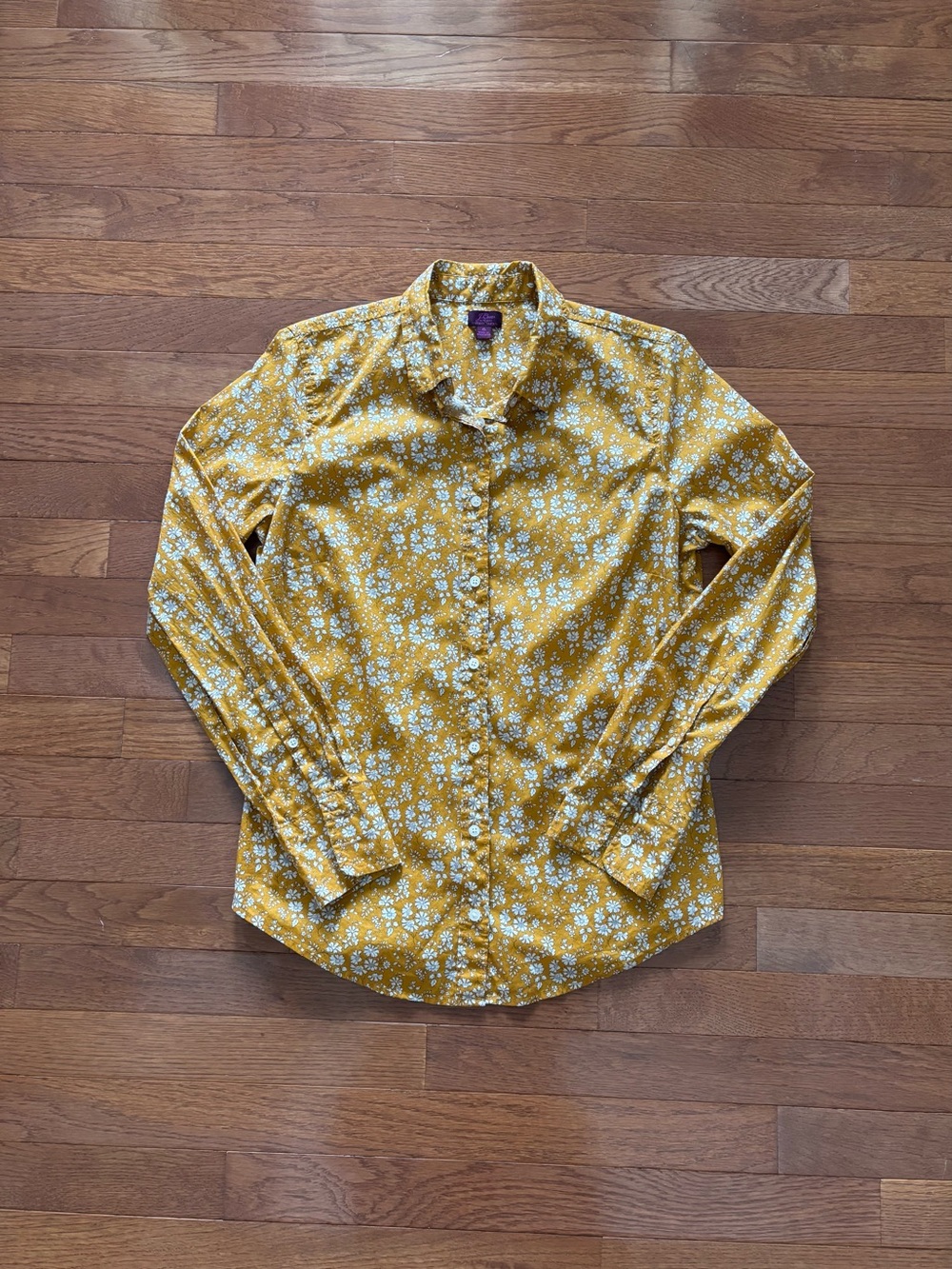 J. Crew Mustard Yellow Cotton Long Sleeve Button Down with Delicate Floral Print